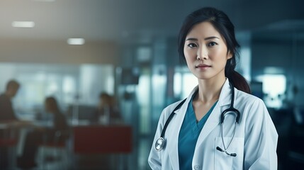 portrait of a female asian doctor with a stethoscope