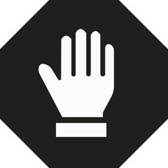 STOP! black octagonal stop hand sign for prohibited activities. Do not enter, stop sign with hand. simple, black not allowed, stop icon. no entry hand icon isolated on white background.