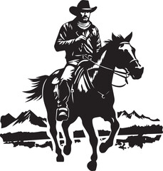 Cowboy Man Horse Mountains Hat Western Rancher Prairie