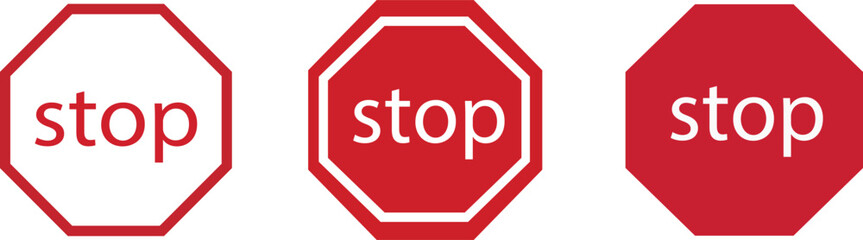 STOP! set of Red octagonal stop sign for prohibited activities. Do not enter, stop sign. simple, red not allowed, stop icon. no entry icon isolated on white background.