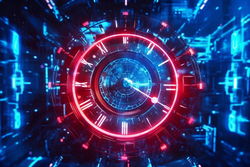 Futuristic time clock hand and clock face digital transformation abstract technology background