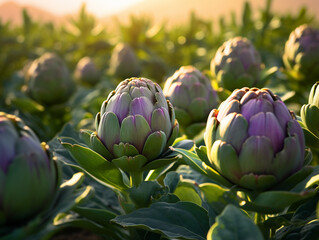 Obraz premium A Close Up of Artichokes Growing on a Farm