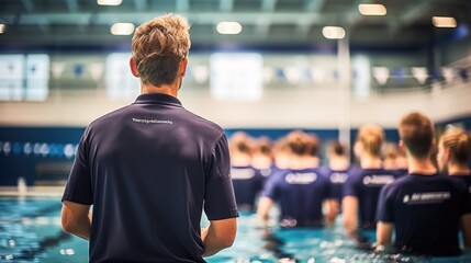 coach guiding a swimmer during practice in a pool generative ai - obrazy, fototapety, plakaty