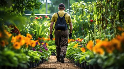 horticulturist tending to plants in a botanical garden generative ai - obrazy, fototapety, plakaty
