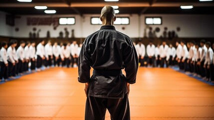martial arts instructor demonstrating a move in a dojo generative ai