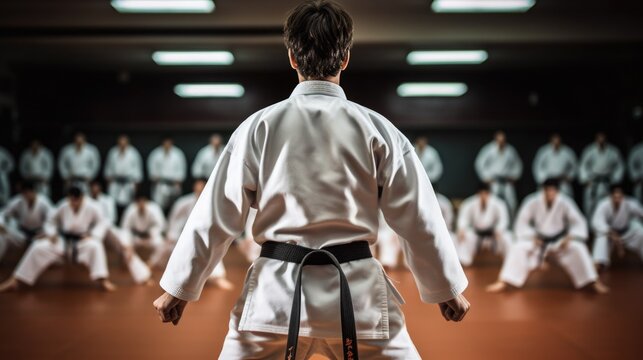 martial arts instructor demonstrating a move in a dojo generative ai