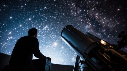 astronomer observing the night sky in a high-tech observatory generative ai - obrazy, fototapety, plakaty