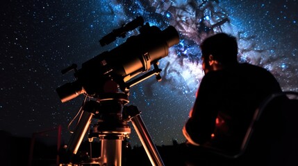 Fototapeta premium astronomer observing the night sky in a high-tech observatory generative ai