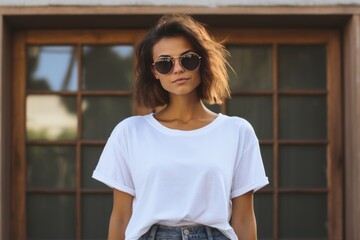 Casual Minimalist Outfit with a white Tee and Denim Shorts, Generative AI