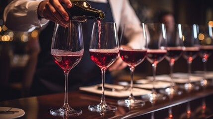 sommelier pouring wine in a high-end restaurant generative ai