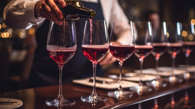 sommelier pouring wine in a high-end restaurant generative ai