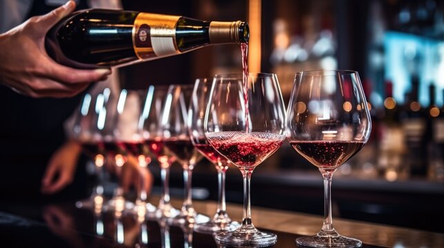 sommelier pouring wine in a high-end restaurant generative ai
