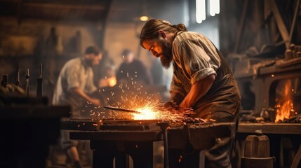 blacksmith shaping a metal piece in a traditional forge generative ai