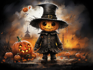 Halloween Greeting Card, Childrens Book Illustration, Generative AI