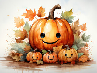 Halloween Greeting Card, Childrens Book Illustration, Generative AI