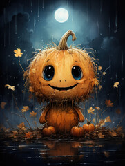 Fototapeta premium Halloween Greeting Card, Childrens Book Illustration, Generative AI