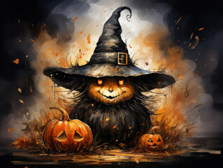 Halloween Greeting Card, Childrens Book Illustration, Generative AI