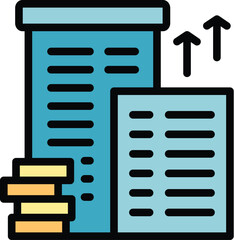 Business building icon outline vector. Work capital. Market investment color flat