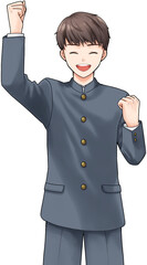 大きくガッツポーズする男子学生