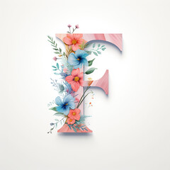 Letter F with generic logo floral design on white isolated background