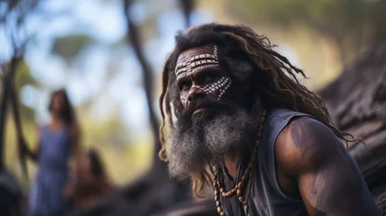 Fotobehang Aboriginal man with face paint in the Australian outback © Karen