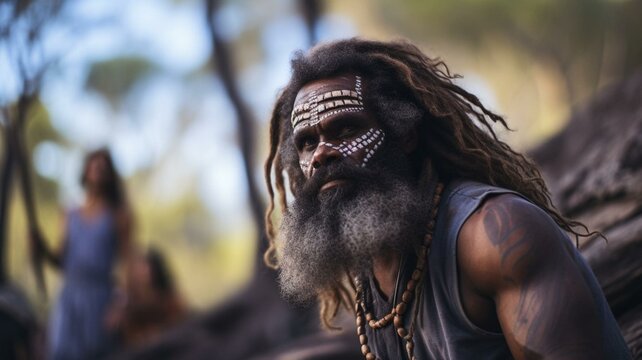 Aboriginal man with face paint in the Australian outback