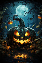 Halloween Greeting Card, Childrens Book Illustration, Generative AI
