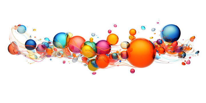 Abstract Colorful Flying Spheres Ink on White Background