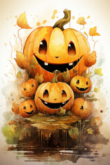 Halloween Greeting Card, Childrens Book Illustration, Generative AI