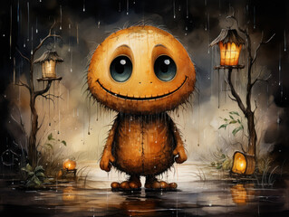 Halloween Greeting Card, Childrens Book Illustration, Generative AI