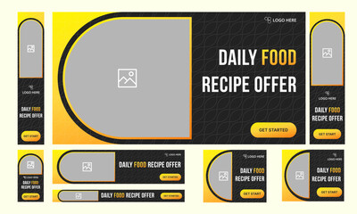Food ads web set banner templates for social media posts, minimal design concept, vector illustration eps 10 file format