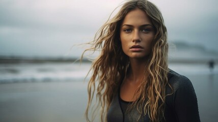 portrait of a surfer girl at beach