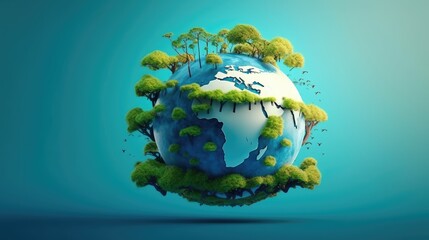 Eco concept with green planet and trees, world ozone day