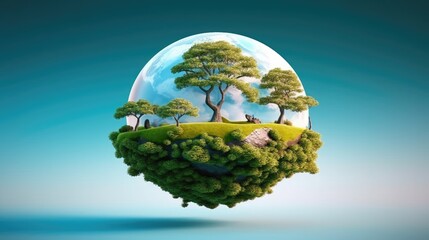 Eco concept with green planet and trees, world ozone day