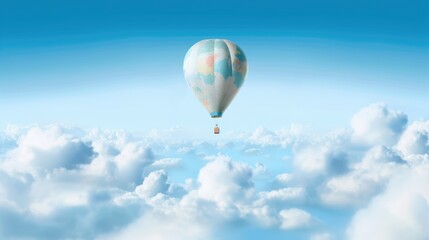 Fototapeta na wymiar Hot air balloon flying high in the blue sky.