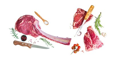 Steak on the bone. tomahawk steak on a white background.