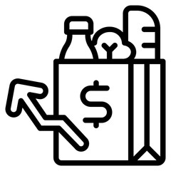  Grocery, Food, Supplies, Price up, Inflation, Expensive, Increase Icon, Line style icon vector illustration, Suitable for website, mobile app, print, presentation, infographic and any other project.