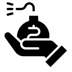  Debt, Loan, Bomb, Crisis, Recession, Finance, Hand Icon, Glyph style icon vector illustration, Suitable for website, mobile app, print, presentation, infographic and any other project.