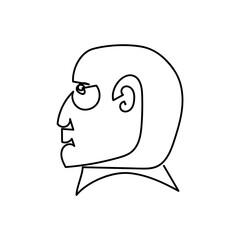 One line drawing abstract man portrait, side view. Fat bald middle aged man face. Rich male businessman, manager, big boss. Minimalist linear sketch