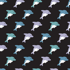 Fun Dancing Dynamic Jumping Dolphins Vector Seamless Pattern