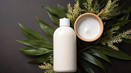 Obraz na płótnie Canvas skin care product bottle, lotion ,shampoo, facewash with floral background