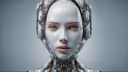 Foto op Canvas Portrait of female robot face, android face, Artificial intelligence concept, Generative AI  © nvina