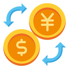  Currency, Dolar, yen, Exchange, Finance, Money exchange Icon, Flat style icon vector illustration, Suitable for website, mobile app, print, presentation, infographic and any other project.