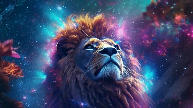 cosmic, lion, animal, cosmic animal, spirituality, ai art - Powered by Adobe
