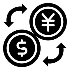  Currency, Dolar, yen, Exchange, Finance, Money exchange Icon, Glyph style icon vector illustration, Suitable for website, mobile app, print, presentation, infographic and any other project.