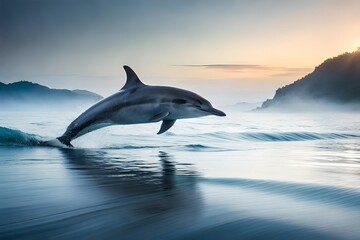 Fototapeta premium dolphin jumping out of the water generated by AI tool