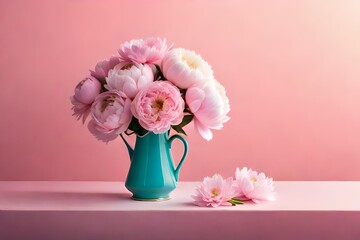 bouquet of pink roses in vase generated by AI tool