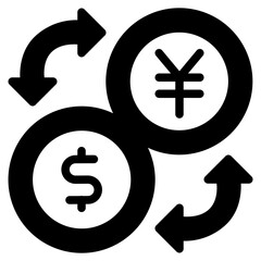  Currency, Dolar, yen, Exchange, Finance, Money exchange Icon, Solid style icon vector illustration, Suitable for website, mobile app, print, presentation, infographic and any other project.