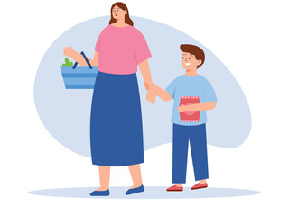 Shopping flat vector illustration. Online shopping, e-commerce, payment, delivery, order concept. People shopping flat vector illustrations