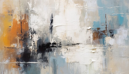 abstract oil painting with light pastel colors, oil on canvas  white, marine blue and amber orange,...